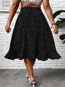 SHEIN Clasi Váy Plus Size Bất đối xứng Viên lá sen Nút phía trước Chấm bi Giải trí - màu đen - Xem 2