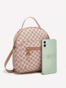 Waterproof,Lightweight Mini Classic Backpack Geometric Pattern Zip Front, Clear Bag - Multicolor - View 3