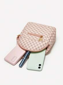 Waterproof,Lightweight Mini Classic Backpack Geometric Pattern Zip Front, Clear Bag - Multicolor - View 4