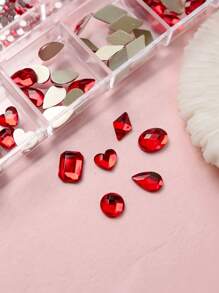 Bộ 12 lưới đá trang trí móng tay 3D nhiều hình dạng, đáy phẳng, pha lê thủy tinh khoáng chất phong cách Punk, dụng cụ trang sức pha lê vàng DIY, chăm sóc da mặt, quần áo, trang trí nghệ thuật làm móng - Đỏ - Xem 3