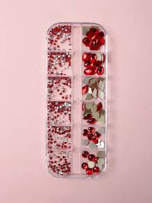 Bộ 12 lưới đá trang trí móng tay 3D nhiều hình dạng, đáy phẳng, pha lê thủy tinh khoáng chất phong cách Punk, dụng cụ trang sức pha lê vàng DIY, chăm sóc da mặt, quần áo, trang trí nghệ thuật làm móng - Đỏ - Xem 4