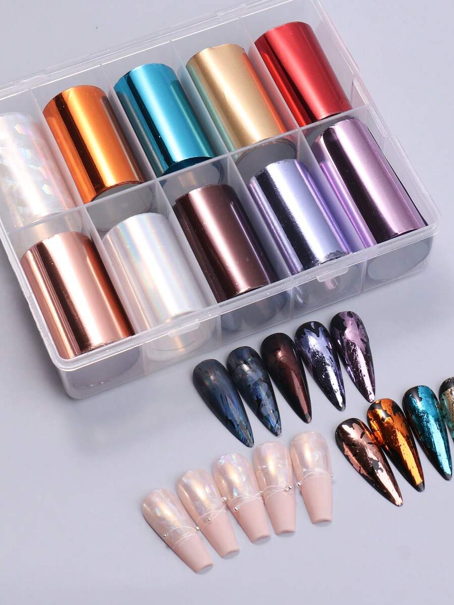 10sheets Mirror Effect Nail Art Transfer Foil - Multicolor - View 1