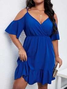 SHEIN Clasi 大碼挖肩荷葉邊洋裝 - 寶藍色 - 查看 6