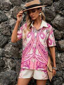 GENKIRA Paisley Print Shirt & Shorts - Multicolor - View 6