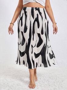SHEIN Privé Váy Plus Size Tất cả trên in Giải trí - Đen và trắng - Xem 4