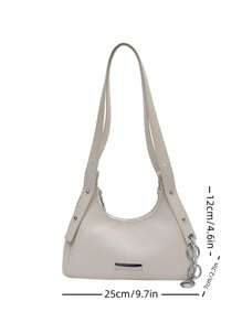1pc Medium Hobo Bag Metal Decor Studded Detail - Beige - View 3
