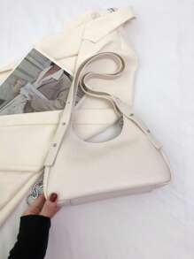 1pc Medium Hobo Bag Metal Decor Studded Detail - Beige - View 6