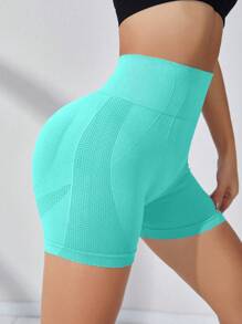 Yoga Basic Thắt lưng rộng Quần short thể thao - Màu xanh bạc hà - Xem 3