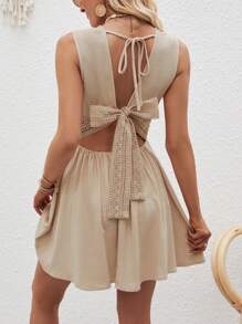 SHEIN VCAY Guipure Lace Insert Plunging Neck Dress