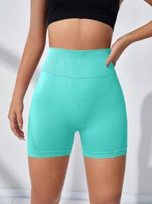 Yoga Basic Thắt lưng rộng Quần short thể thao - Màu xanh bạc hà - Xem 4