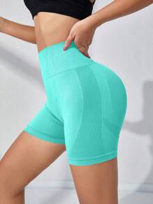 Yoga Basic Thắt lưng rộng Quần short thể thao - Màu xanh bạc hà - Xem 5