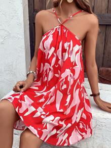 SHEIN VCAY Allover Print Cami Dress - Red - View 3