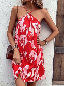 SHEIN VCAY Allover Print Cami Dress - Red - View 4