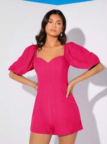 SHEIN Privé 雞心領口泡泡袖連身短褲