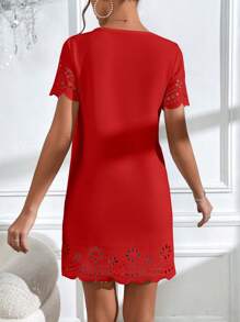 SHEIN Clasi Vestido cortado láser ribete en abanico - Rojo - Ver 2