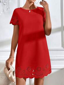 SHEIN Clasi Vestido cortado láser ribete en abanico - Rojo - Ver 5