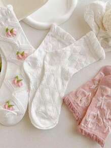 5雙女士花朵裝飾中筒襪適用於日常生活 - 彩色 - 查看 7