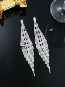 1對華麗水晶菱形流蘇水晶耳墜適合女士適合派對 - 銀色 - 查看 5