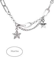 Men's 1pc Hip Hop Vintage Five-Pointed Star & Rhinestone Chain Collarbone Necklace, For Jewelry Gift And Party