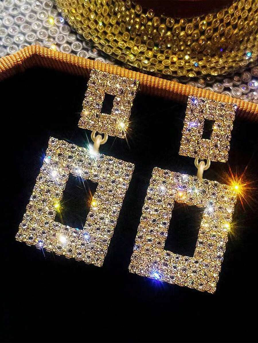 1 par Pendientes espumoso con diamante de imitación garra con diseño de cadena para fiestas con banquetes - Amarillo Oro - Ver 1