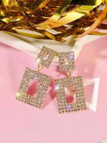 1 par Pendientes espumoso con diamante de imitación garra con diseño de cadena para fiestas con banquetes - Amarillo Oro - Ver 3