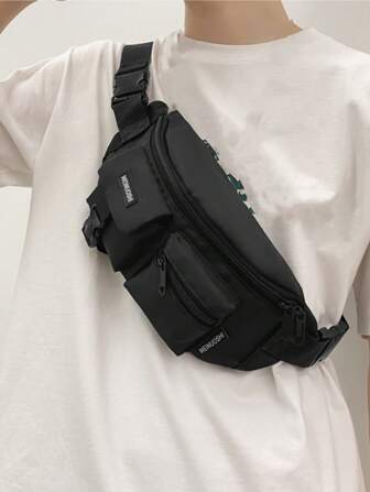 Medium Fanny Pack Letter Patch Decor Pocket Front Sling College Bag Dad Freshman For Books Multi-Functional Dorm University Gifts Men Bag Student Large Capacity Multi-Functional Outdoor Vacation Travel Chest Bag Side Bags Hip Bag Black Bag Travel Essentials Holiday Essentials Summer Back To School Belt Summer Bag Spring Break Bag Pack Belt Bag Waist Bag School Supplies Belts New Life Items For Students Men Essentials Fashion Men's Bags Graduation Small Bag Body Bag Belt Bag For Men Hiking Accessories Pouch