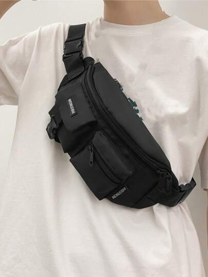 Medium Fanny Pack Letter Patch Decor Pocket Front Sling College Bag Dad Freshman For Books Multi-Functional Dorm University Gifts Men Bag Student Large Capacity Multi-Functional Outdoor Vacation Travel Chest Bag Side Bags Hip Bag Black Bag Travel Essentials Holiday Essentials Summer Back To School Belt Summer Bag Spring Break Bag Pack Belt Bag Waist Bag School Supplies Belts New Life Items For Students Men Essentials Fashion Men's Bags Graduation Small Bag Body Bag Belt Bag For Men Hiking Accessories Pouch Phone Bag