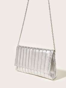 Women's Clutch Bag, Evening Bag, Crossbody Bag, Shoulder Bag, Wallet, Party, Wedding, Chain Handbag With Shiny Finish, Fashionable Clutch Bags For Woman - Silver - View 3