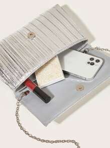 Women's Clutch Bag, Evening Bag, Crossbody Bag, Shoulder Bag, Wallet, Party, Wedding, Chain Handbag With Shiny Finish, Fashionable Clutch Bags For Woman - Silver - View 6