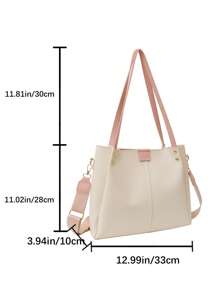 Túi tote đeo vai cỡ nhỏ Letter Patch Decor Trang trí đính đá - Màu be - Xem 3