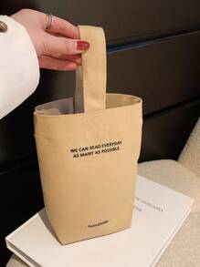 迷你水桶包字母圖案卡其色頂部單條提帶適用於日常