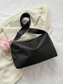 Medium Hobo Bag Black With Bag Charm,Mother's Day Gift For Mom, Minimalist Style Women Bag