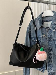 Medium Hobo Bag Black With Bag Charm,Mother's Day Gift For Mom, Minimalist Style Women Bag