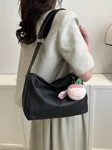 Medium Hobo Bag Black With Bag Charm,Mother's Day Gift For Mom, Minimalist Style Women Bag