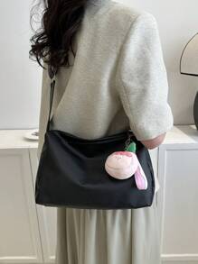 Medium Hobo Bag Black With Bag Charm,Mother's Day Gift For Mom, Minimalist Style Women Bag