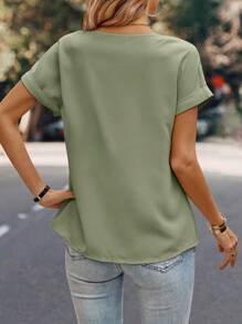 SHEIN LUNE Women Blouses Plain Casual - Hijau - View 2