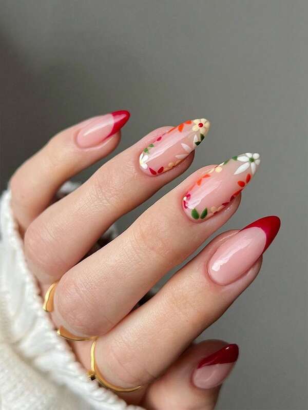 Elevate Your Style with 24pcs Medium Almond Flower Print Fake Nail Kit