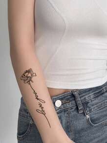 1 tấm Nhãn dán hình xăm đồ họa bướm & khẩu hiệu - màu đen - Xem 3