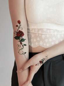 STARTTOOS 1 hoja de pegatina de tatuaje con estampado de flores,tatuajes maquina para tatuar tatuajes falsos - Multicolor - Ver 3