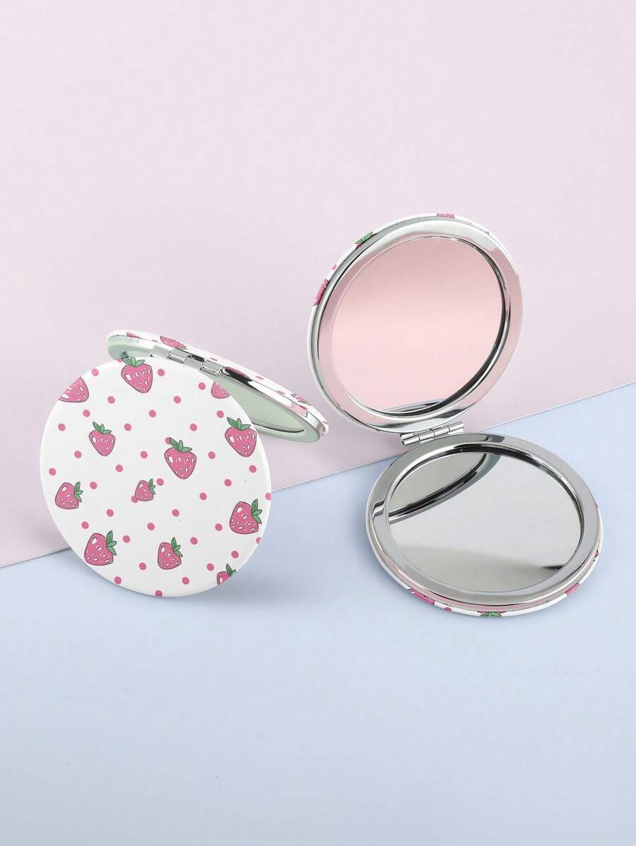 1pc Strawberry Pattern Foldable Mirror - White - View 1
