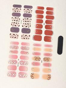 Beauty Sticker Đá Trang Trí Full Miếng Dán Móng Tay, 1 Tấm 3D Lấp Lánh Da Báo Móng Tay Nghệ Thuật Decal & 1 Dũa Móng Tay - Nhiều màu - Xem 2