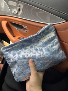 túi trang điểm có khóa kéo in hoa - Màu xanh lam - Xem 6