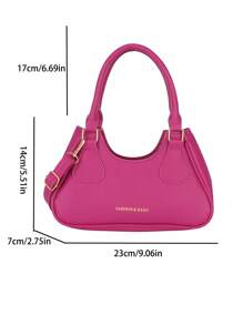 Litchi Embossed Hobo Bag Hot Pink Fashionable Double Handle - Màu Hồng Tươi - Xem 3