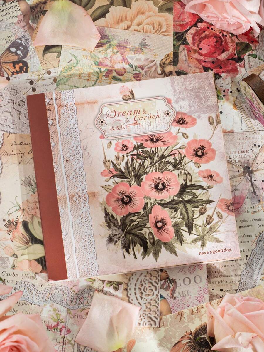 have a good day 50 piezas Papel decorativo con patrón de flor vintage multipropósito para DIY cuenta de mano - Marrón - Ver 1