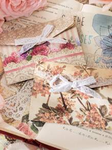 have a good day 50 piezas Papel decorativo con patrón de flor vintage multipropósito para DIY cuenta de mano - Marrón - Ver 4