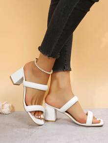 Women's Vintage French Style High Heel Slippers, Fashionable & Versatile Platform Sandals For Summer 2024 - White - View 2