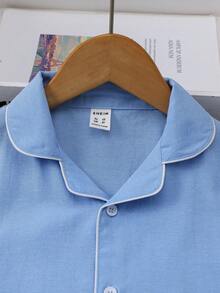 Chicos Conjunto de pijama ribete en contraste - Celeste - Ver 4