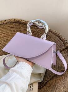 Túi Satchel cỡ trung Tay cầm trên cùng có nắp màu trơn - Màu tím - Xem 3