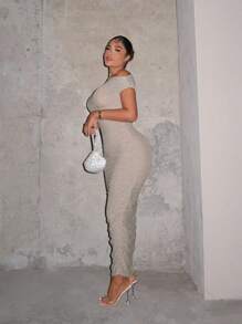 SHEIN SXY Asymmetrical Neck Ruched Detail Bodycon Dress,Prom Dress