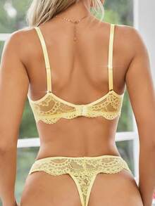 Set de lencería con encaje floral con aro - Amarillo - Ver 2